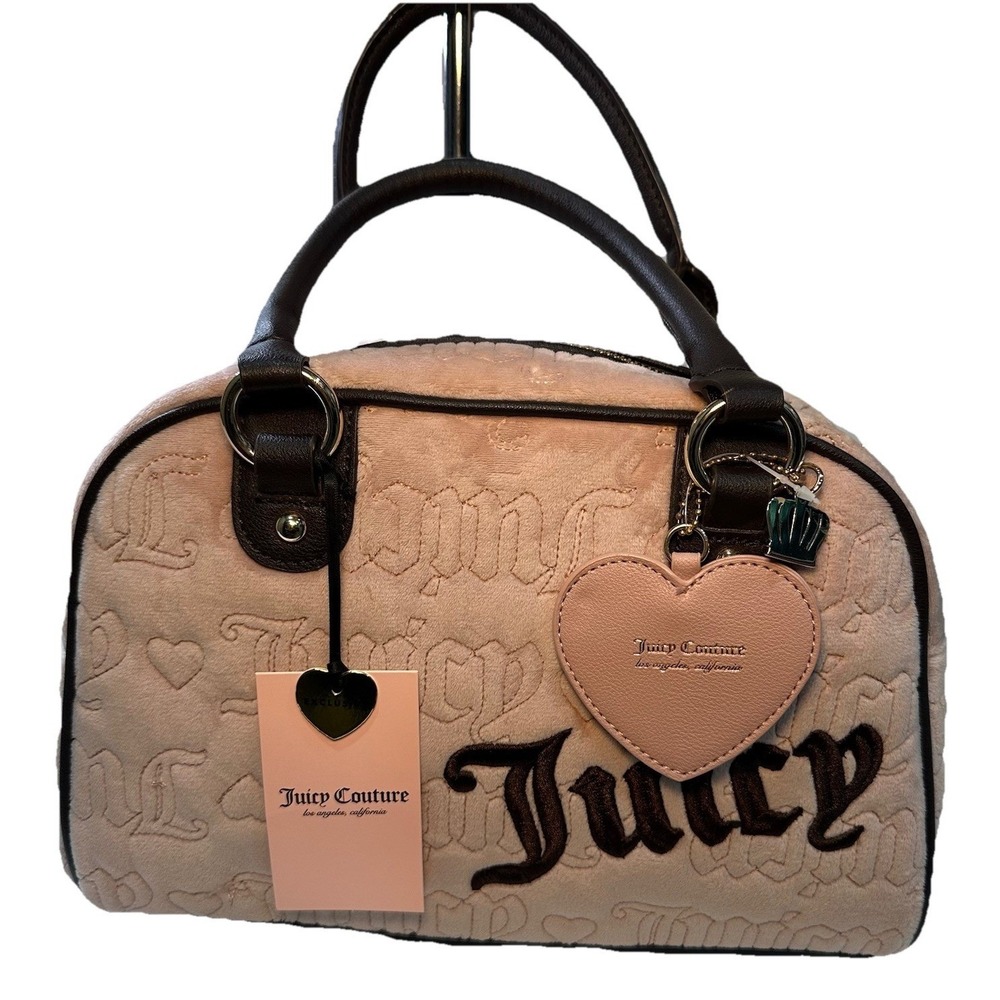 Juicy Couture Velour Vintage Dream Satchel Bag Dusty Pink Embroidery Strap NWT